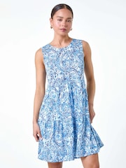 Roman Blue Paisley Print Tiered Dress - Image 2 of 5