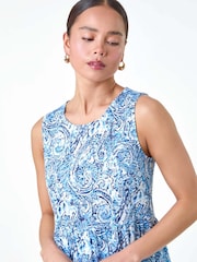 Roman Blue Paisley Print Tiered Dress - Image 4 of 5