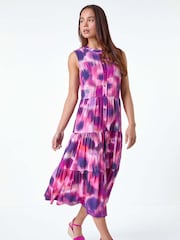 Roman Pink Tie Dye Midi Shirt Dress - Image 1 of 5