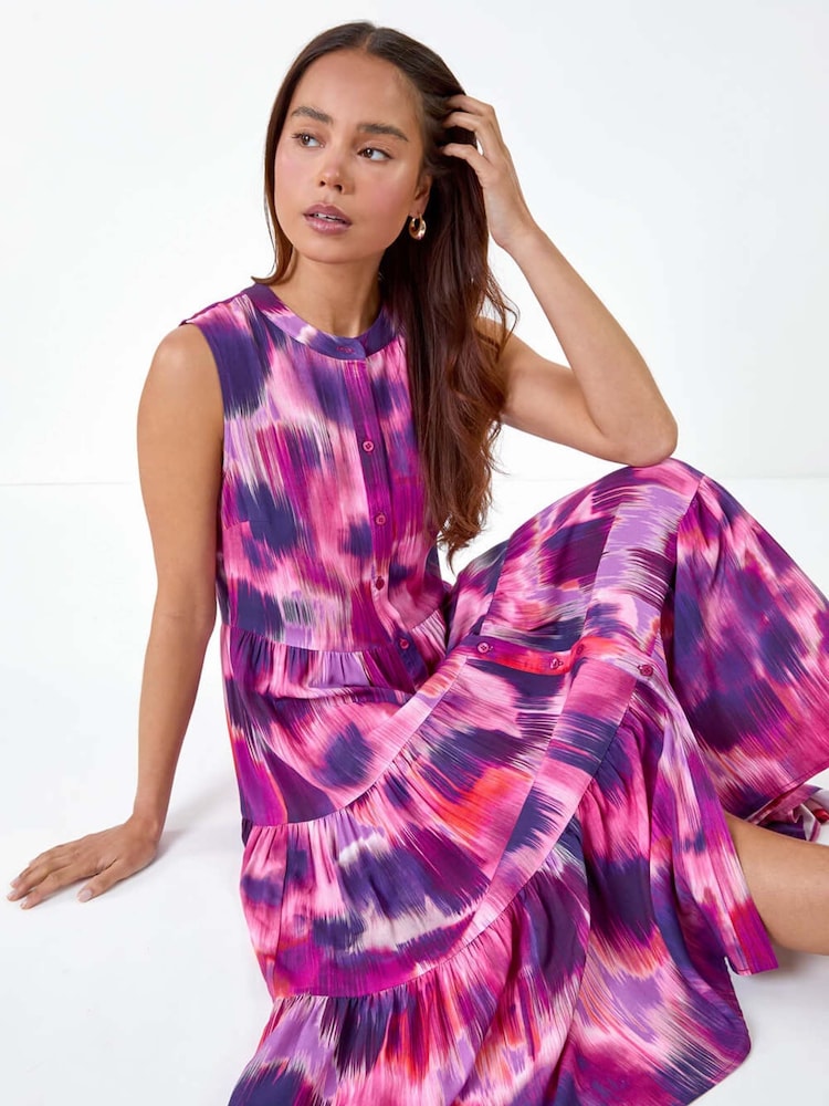Roman Pink Tie Dye Midi Shirt Dress - Image 2 of 5 Roman Pink Tie Dye Midi Shirt Dress - Image 2 of 5