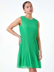 Roman Green Plain Tie Detail Pleated Dress - Image 1 of 5