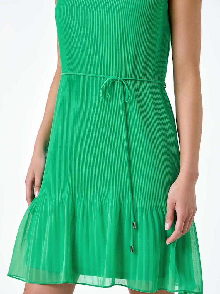 Roman Green Plain Tie Detail Pleated Dress - Image 5 of 5