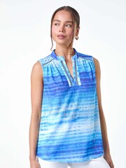 Roman Blue Tie Dye Print Top - Image 4 of 5