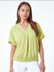 Roman Green Textured Shirred Stretch Top - Image 1 of 5