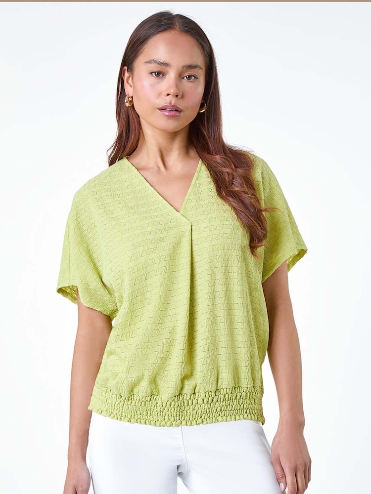 Roman Green Textured Shirred Stretch Top - Image 1 of 5