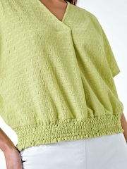 Roman Green Textured Shirred Stretch Top - Image 5 of 5