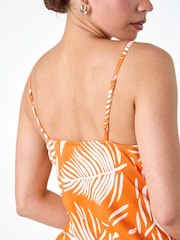 Roman Orange Leaf Print Frill Midi Dress - Image 5 of 5