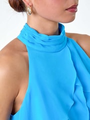 Roman Blue Halter Neck Ruffle Shift Dress - Image 5 of 5