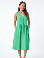 Roman Green Linen Blend Pocket Button Midi Dress - Image 1 of 1