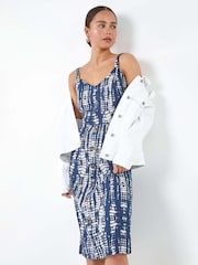 Roman Blue Tie Dye Button 100% Cotton Front Dress - Image 1 of 5