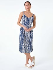 Roman Blue Tie Dye Button 100% Cotton Front Dress - Image 2 of 5