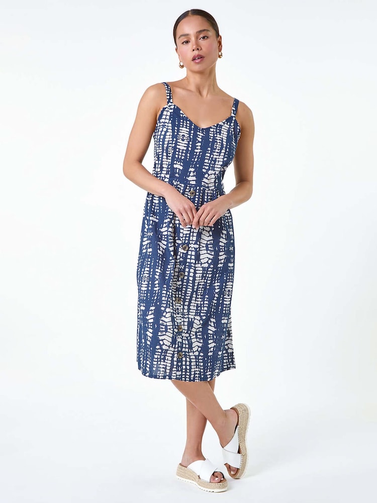 Roman Blue Tie Dye Button 100% Cotton Front Dress - Image 2 of 5