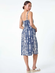 Roman Blue Tie Dye Button 100% Cotton Front Dress - Image 3 of 5
