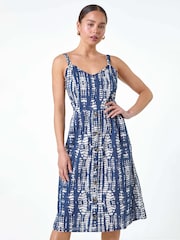 Roman Blue Tie Dye Button 100% Cotton Front Dress - Image 4 of 5