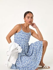 Roman Blue Ditsy Floral Tiered Stretch Dress - Image 1 of 5
