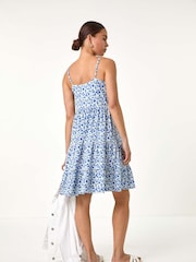Roman Blue Ditsy Floral Tiered Stretch Dress - Image 3 of 5