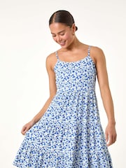 Roman Blue Ditsy Floral Tiered Stretch Dress - Image 4 of 5