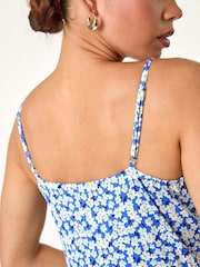 Roman Blue Ditsy Floral Tiered Stretch Dress - Image 5 of 5