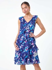 Roman Black Abstract Print Ruffle Shift Dress - Image 1 of 5