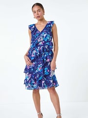 Roman Black Abstract Print Ruffle Shift Dress - Image 2 of 5