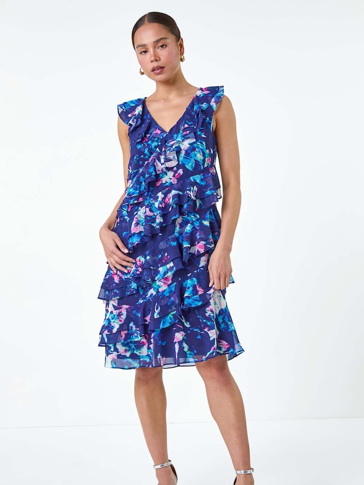 Roman Black Abstract Print Ruffle Shift Dress - Image 2 of 5