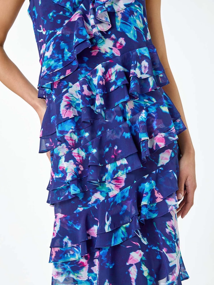 Roman Black Abstract Print Ruffle Shift Dress - Image 5 of 5