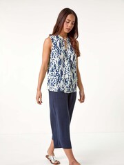 Roman Blue Aztec Style Print Tie Detail Top - Image 2 of 5