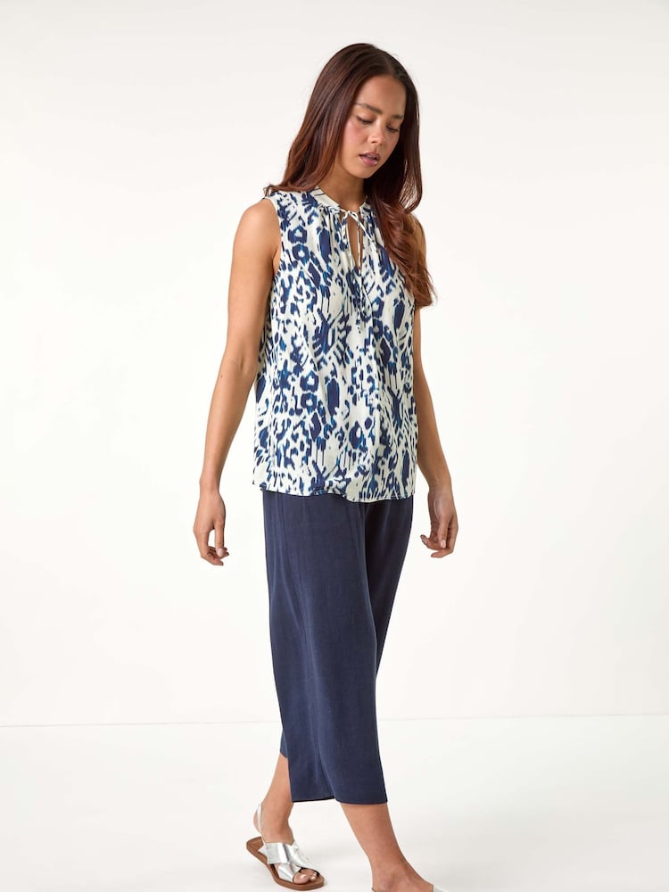 Roman Blue Aztec Style Print Tie Detail Top - Image 2 of 5