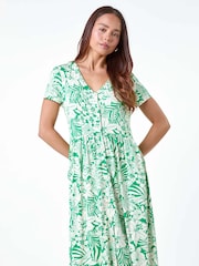 Roman Green Tropical Button Pocket Midi Dress - Image 4 of 5