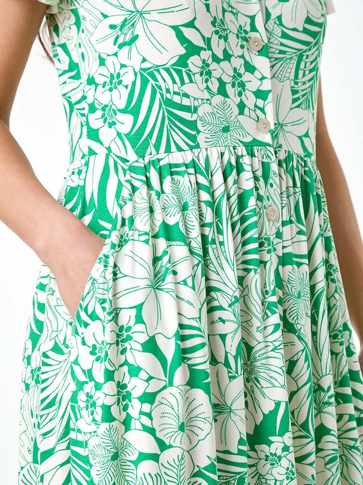 Roman Green Tropical Button Pocket Midi Dress - Image 5 of 5