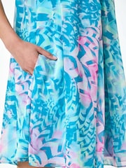 Roman Blue Abstract Print Pleat Neck Dress - Image 5 of 5