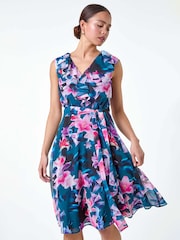 Roman Blue Frill Detail Floral Dress - Image 1 of 5