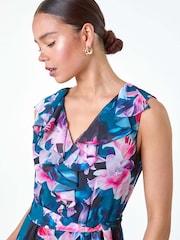 Roman Blue Frill Detail Floral Dress - Image 4 of 5