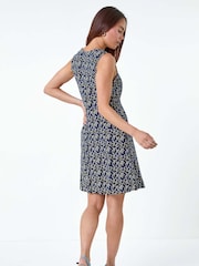 Roman Blue Heart Print Stretch Dress - Image 2 of 5