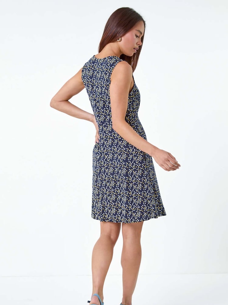 Roman Blue Heart Print Stretch Dress - Image 2 of 5