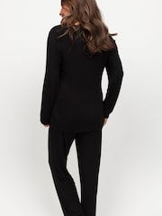 Nora Rose Black Lace Trim Jersey Long Sleeve Pyjama Set - Image 3 of 4