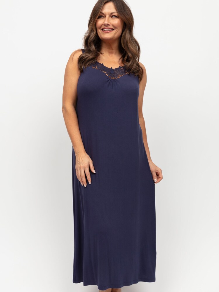 Nora Rose Blue Lace Detail Jersey Midi Nightdress - Image 2 of 4