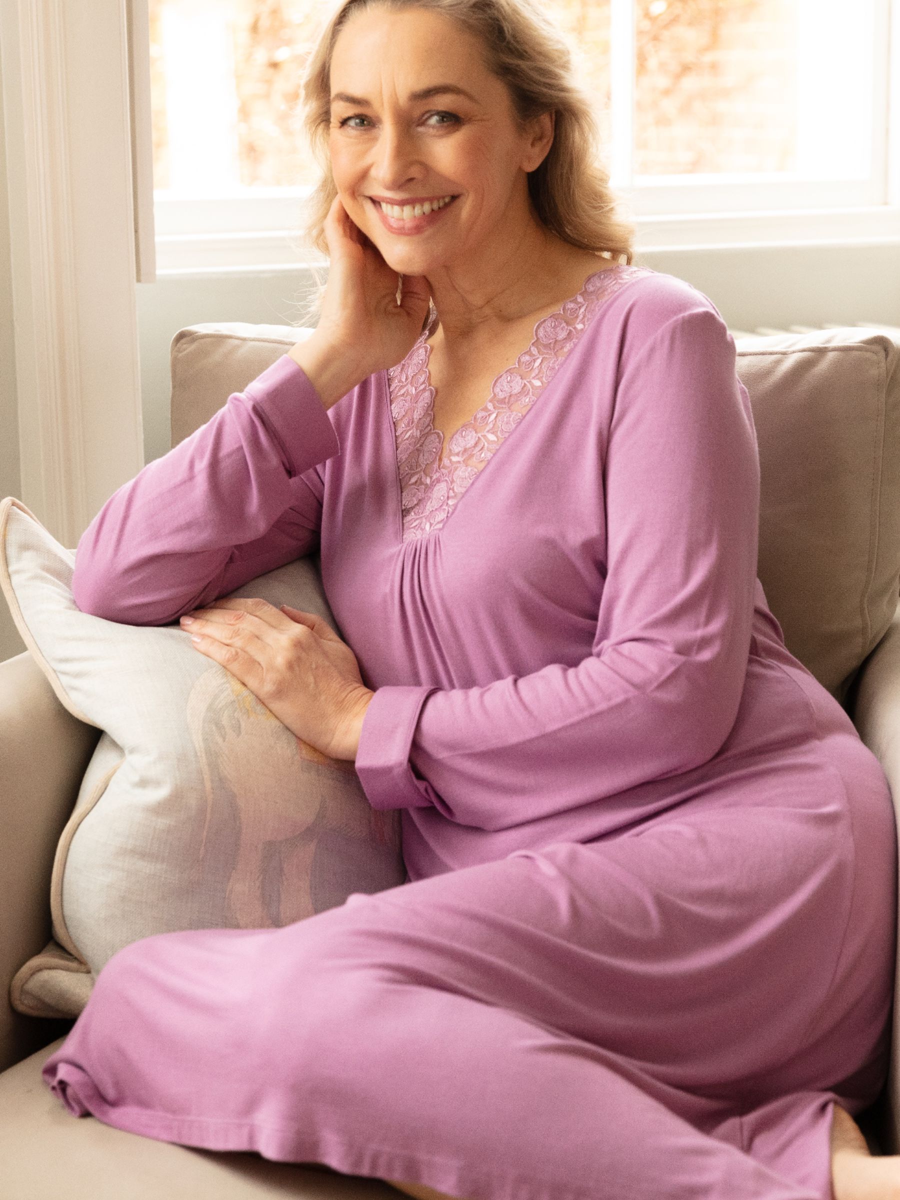 Buy Nora Rose Pink Long Sleeve Short Nightdress from Next Luxembourg