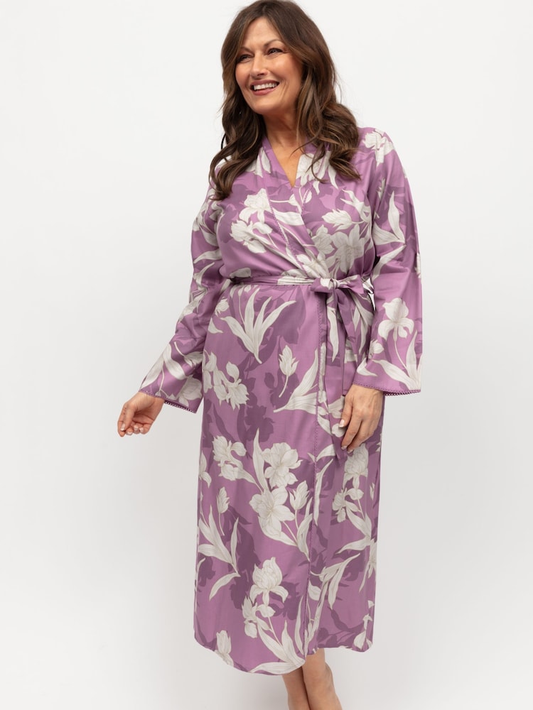 Nora Rose Pink Long Sleeve Jersey Dressing Gown - Image 1 of 3