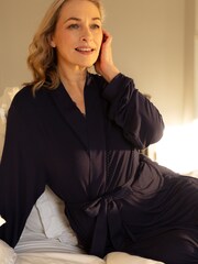 Nora Rose Blue Long Sleeve Jersey Dressing Gown - Image 1 of 4