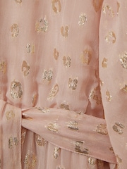 Reiss Pink Allie 4-9 yrs Metallic Jacquard Print Puff Sleeve Dress - Image 5 of 5