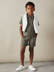 Reiss Green Smoke Creed Teen Textured Half-Zip Polo Shirt - Image 2 of 4