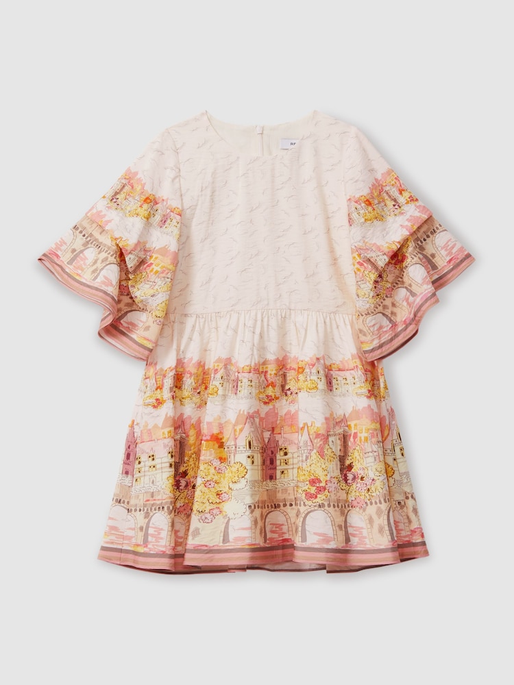 Vestido de manga acampanada con estampado Angie Placement de Reiss - Imagen 1 de 4