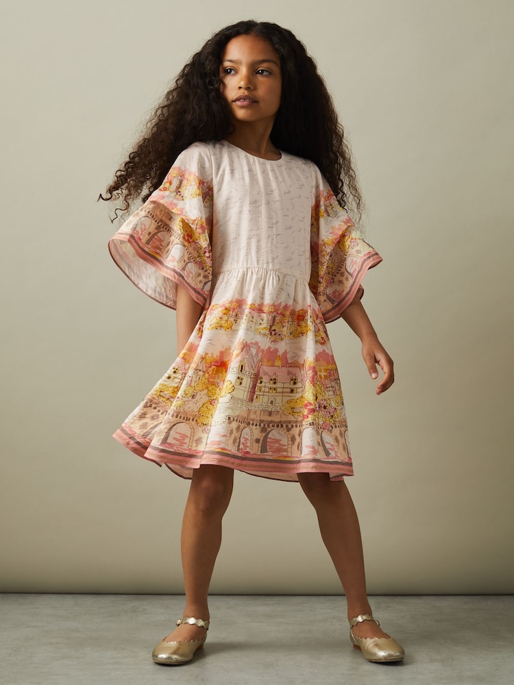 Vestido de manga acampanada con estampado Angie Placement de Reiss - Imagen 2 de 4