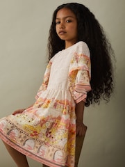 Vestido de manga acampanada con estampado Angie Placement de Reiss - Imagen 3 de 4