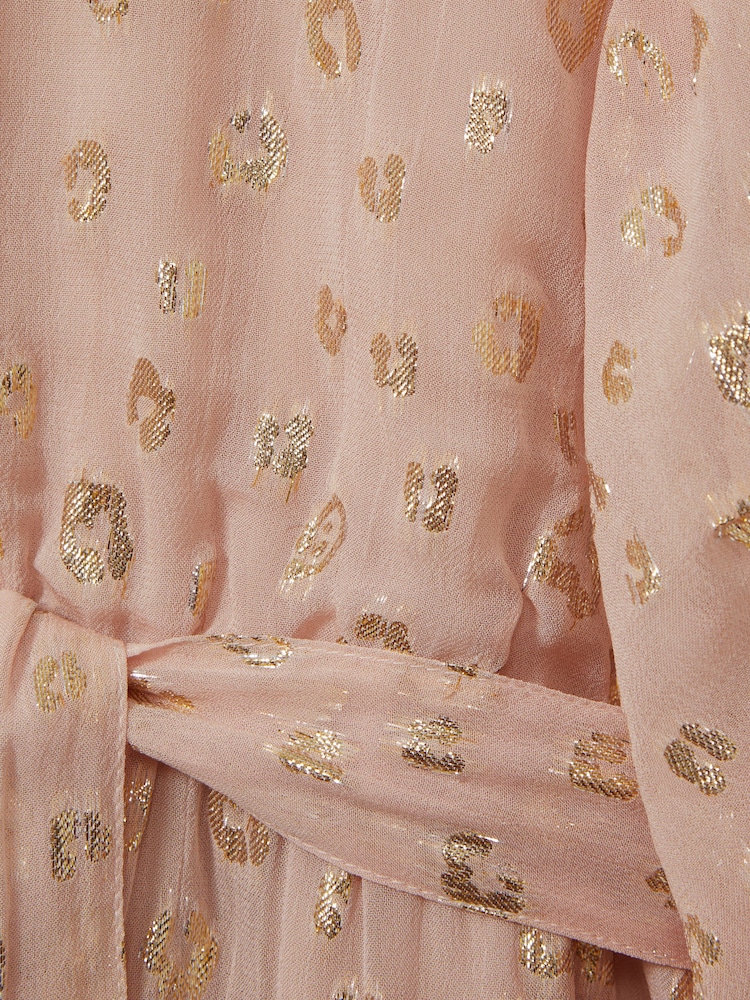 Reiss Pink Allie 13-14 yrs Metallic Jacquard Print Puff Sleeve Dress - Image 5 of 5