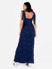 Anaya With Love Blue Jacquard Tie Shoulder Maxi Dress - Image 1 of 4