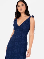 Anaya With Love Blue Jacquard Tie Shoulder Maxi Dress - Image 2 of 4