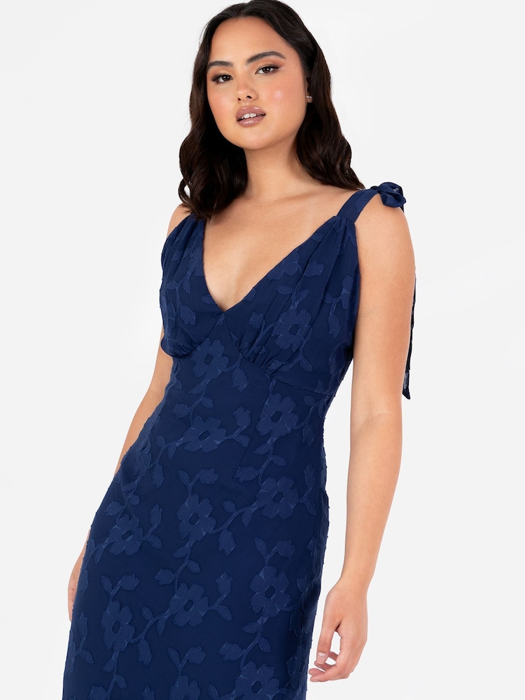 Anaya With Love Blue Jacquard Tie Shoulder Maxi Dress - Image 2 of 4