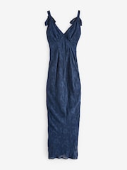 Anaya With Love Blue Jacquard Tie Shoulder Maxi Dress - Image 4 of 4